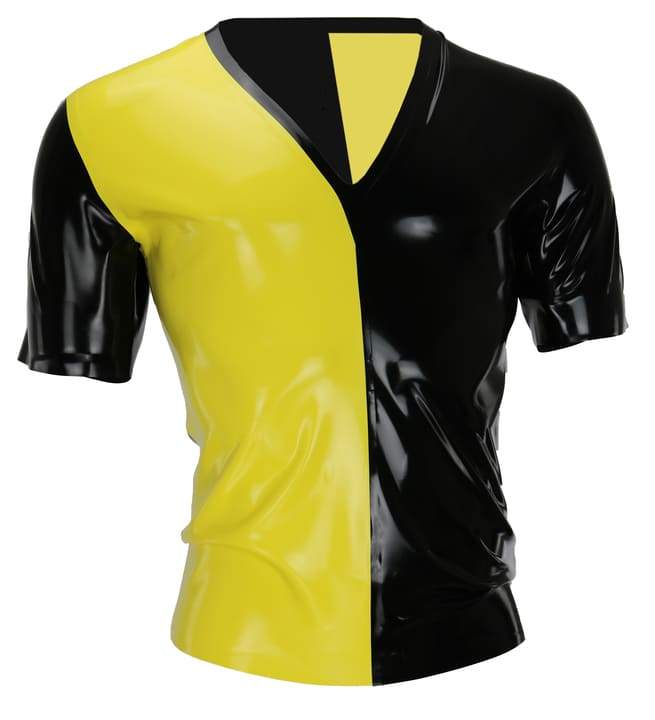 Latex Shirt DIVIDED COLORS V-Neck black yellow